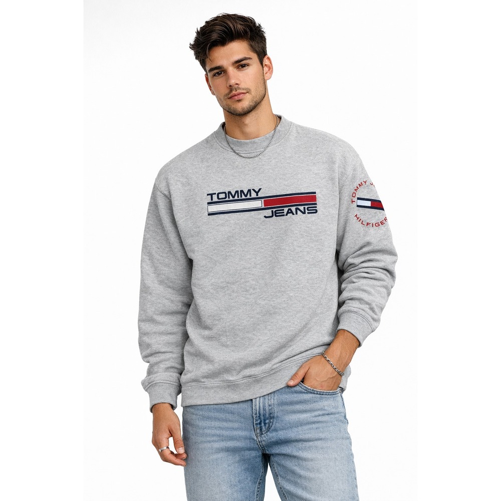 Vintage 90s Tommy Hilfiger Sweatshirt Mens XL Gray Fleece Flag Logo Crewneck USA